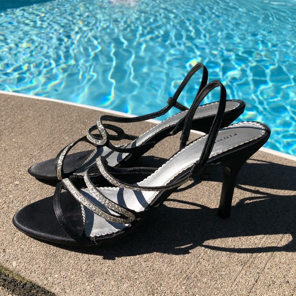 Black & Silver Sparkle Sandal Heels - Picture 3 of 11